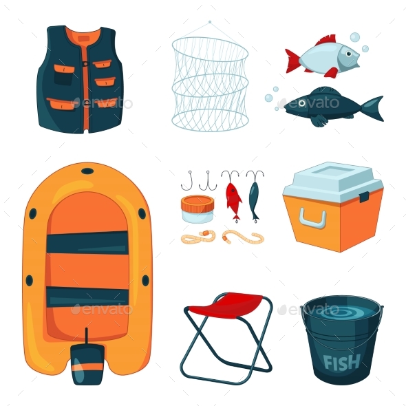 Different Tools for Fishing. - Objects Vectors