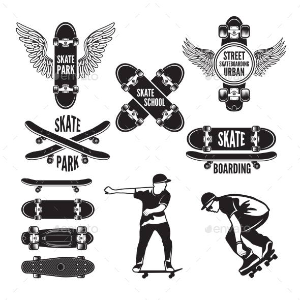 Illustrations of Skating and Labels - Miscellaneous Vectors