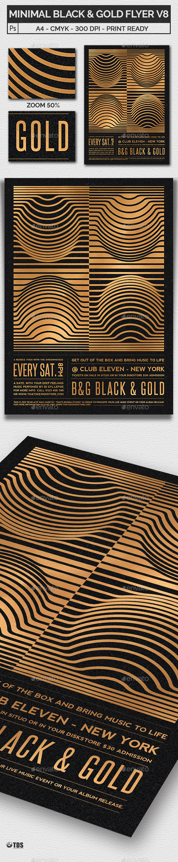 Minimal Black and Gold Flyer Template V8 - Clubs & Parties Events