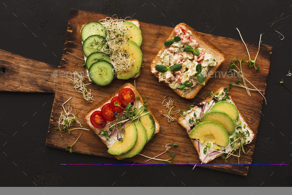 Variety of healthy vegetarian sandwiches - Stock Photo - Images
