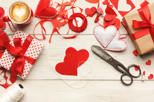 Valentine day handmade scrapbooking background, cut and paste he - Stock Photo - Images