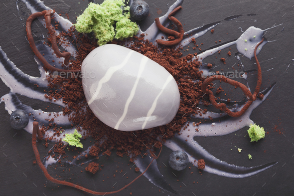 Rockshaped mousse restaurant dessert - Stock Photo - Images
