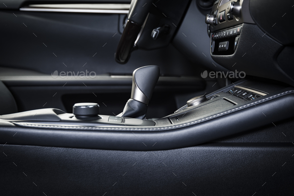 Automatic transmission selector in modern car interior - Stock Photo - Images