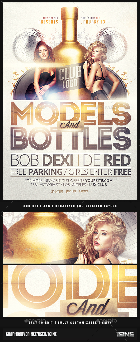 Models and Bottles Party Flyer Template - Clubs & Parties Events