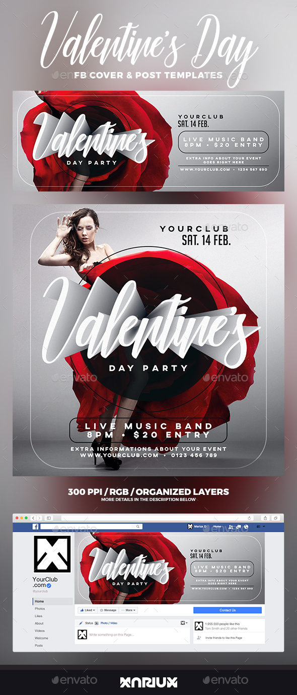 Valentine's Day Party Facebook Cover - Social Media Web Elements