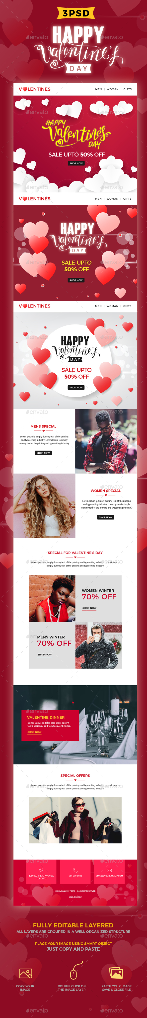 Valentines Day Shopping PSD Newsletter - E-newsletters Web Elements