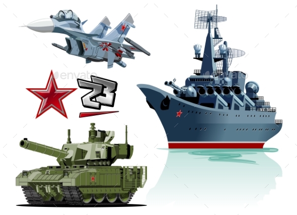 Set of Cartoon Military Equipment - Man-made Objects Objects