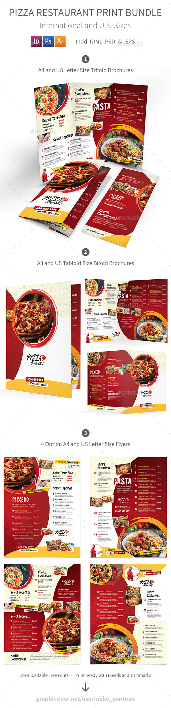 Pizza Restaurant Print Bundle 2 - Food Menus Print Templates