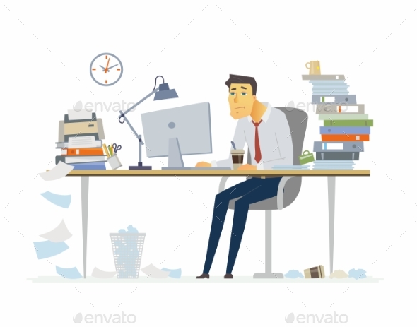Tired Office Worker - Modern Cartoon People - People Characters