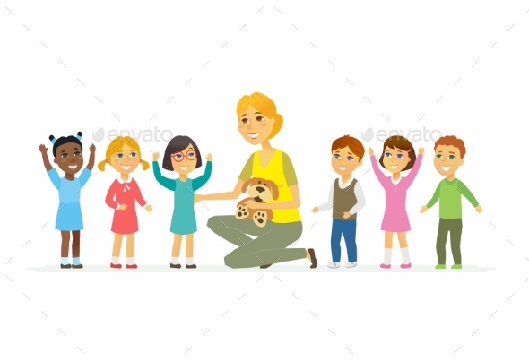 Nursery Teacher with Children - Cartoon People - People Characters