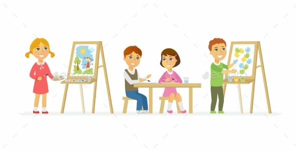 Children Drawing in Class - Cartoon People - People Characters