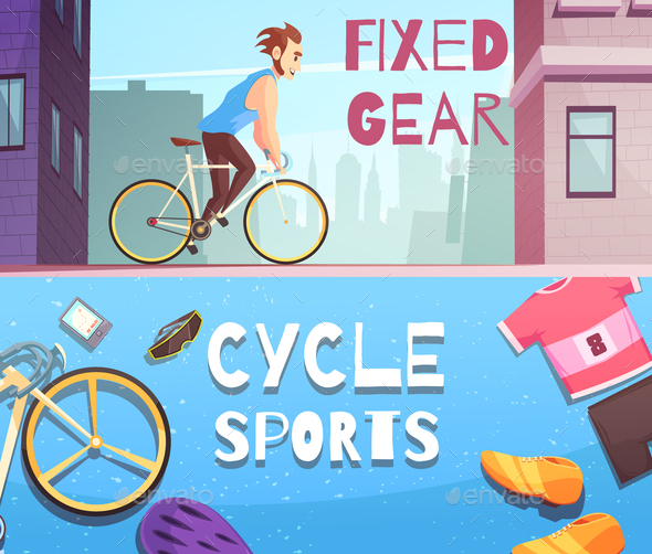 Cycle Sports Horizontal Cartoon Banners