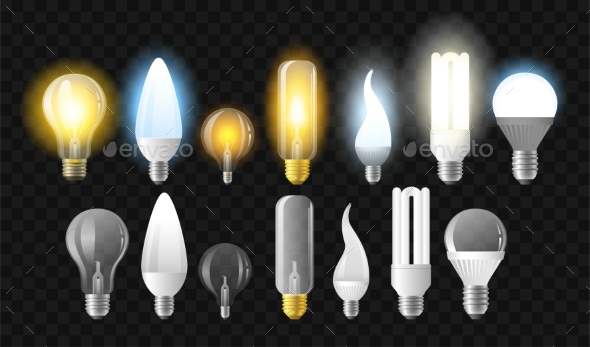 Set of Light Bulbs - Realistic Vector Isolated - Man-made Objects Objects