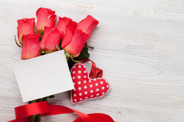 Valentines day greeting card with red roses - Stock Photo - Images
