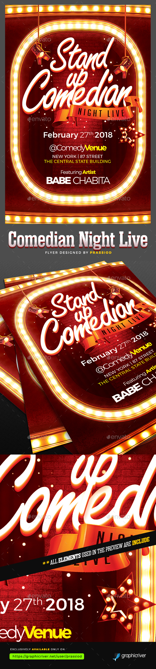 Comedian Night Live Flyer Template - Clubs & Parties Events
