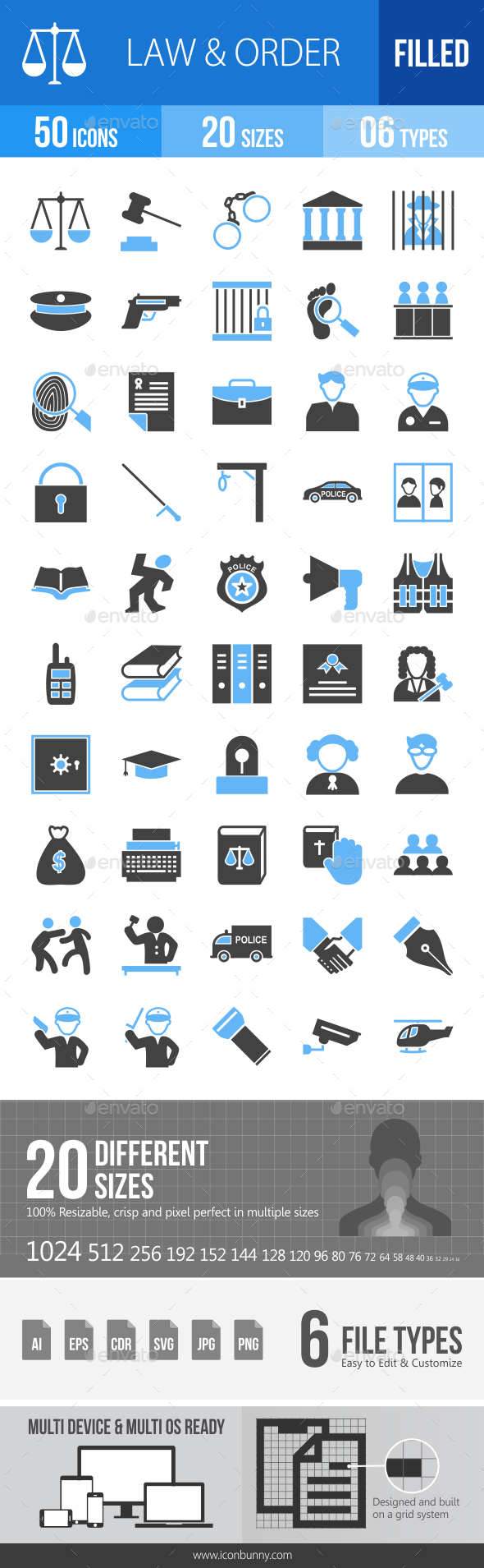 50 Law & Order Filled Blue & Black Icons - Icons