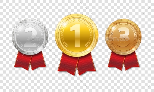 Champion Award Medals Sport Prize. Gold, Silver - Miscellaneous Vectors