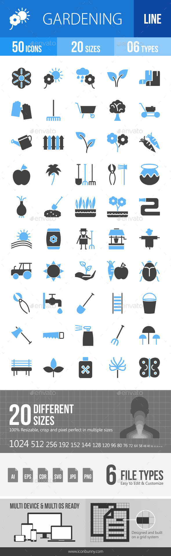 50 Gardening Filled Blue & Black Icons - Icons