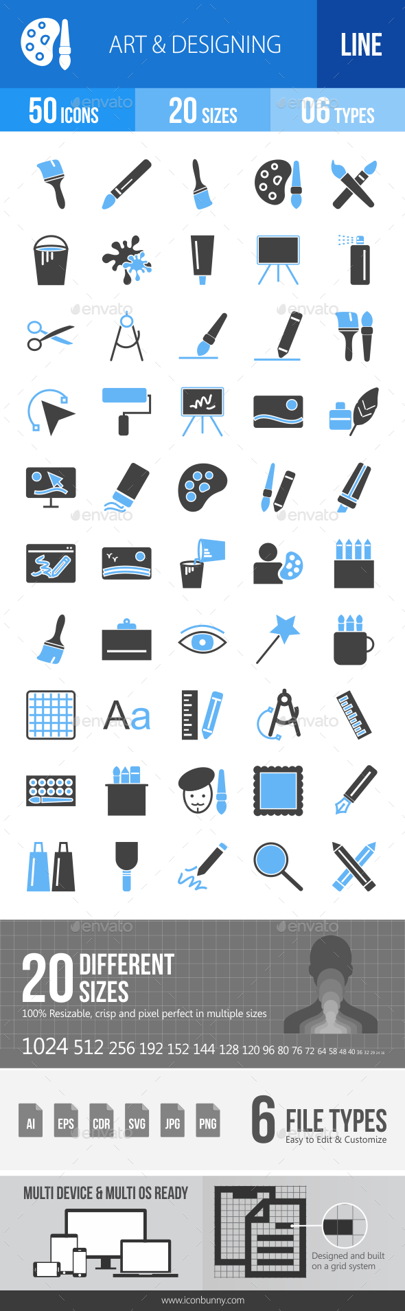 50 Art & Designing Filled Blue & Black Icons - Icons
