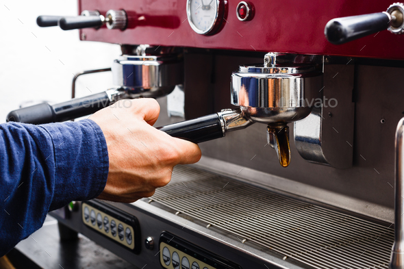 Professional Coffee Machine Used In Coffee Industry Stock Photo