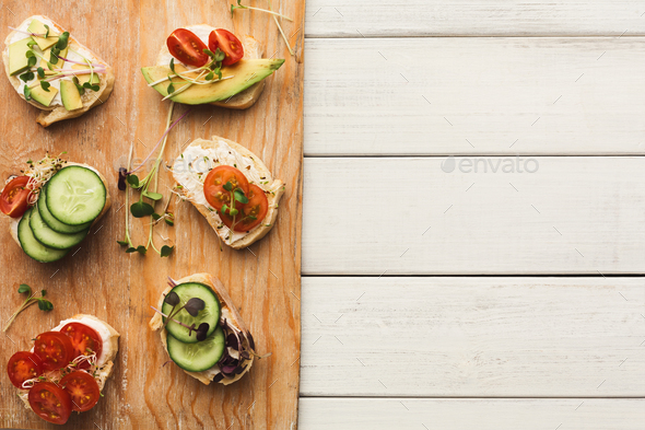 Variety of healthy vegetarian sandwiches - Stock Photo - Images