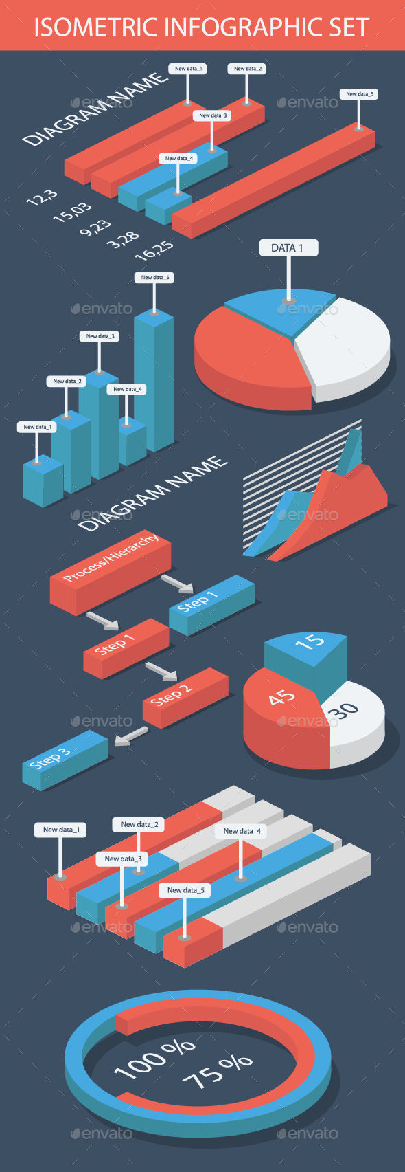 Isometric Infographic diagramm set - Infographics