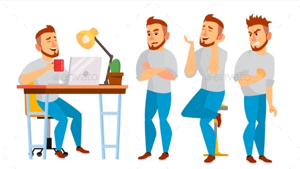 Business Character Vector. Working Boy, Man - Business Conceptual