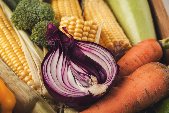Fresh bright vegetables background - Stock Photo - Images