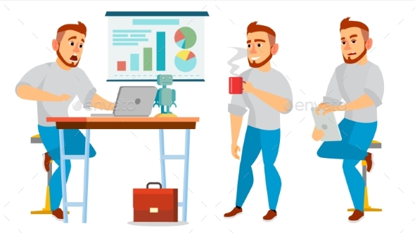 Business Character Vector. Working Male - Business Conceptual