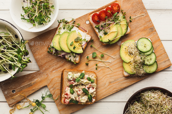 Variety of healthy vegetarian sandwiches - Stock Photo - Images