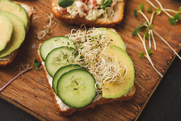 Healthy breakfast snack on wooden board - Stock Photo - Images