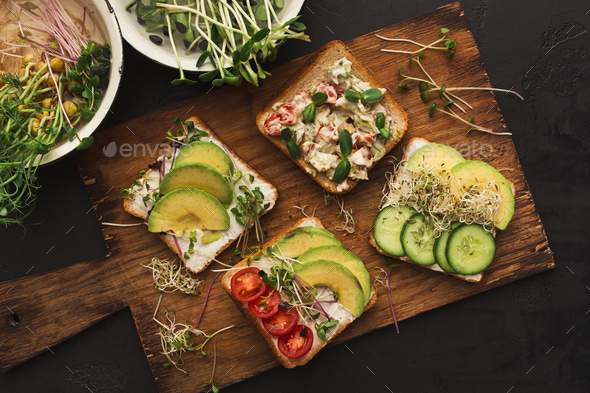 Variety of healthy vegetarian sandwiches - Stock Photo - Images