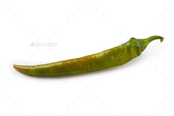 One green chili pepper closeup isolated on white background - Stock Photo - Images