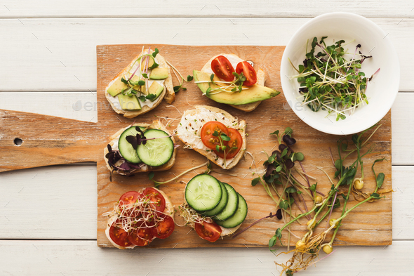 Variety of healthy vegetarian sandwiches - Stock Photo - Images