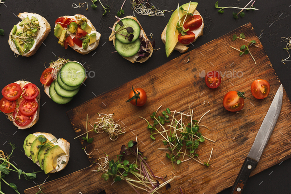 Variety of healthy vegetarian sandwiches - Stock Photo - Images
