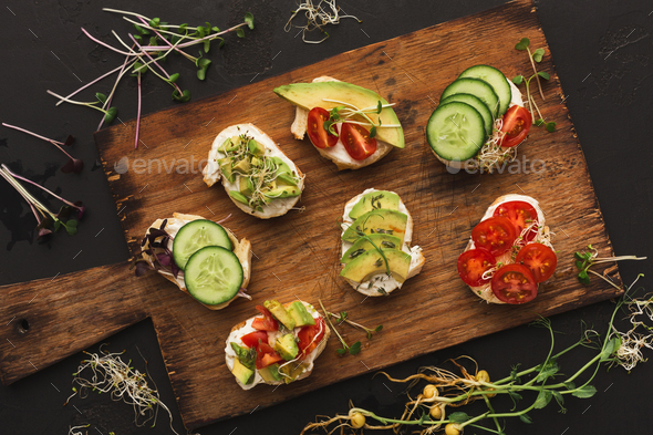 Variety of healthy vegetarian sandwiches - Stock Photo - Images