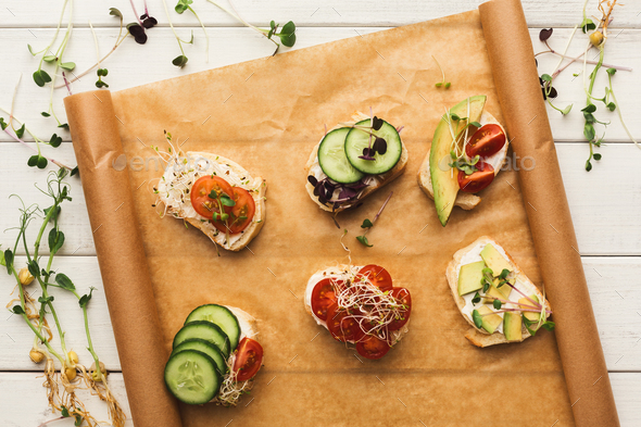 Variety of healthy vegetarian sandwiches - Stock Photo - Images