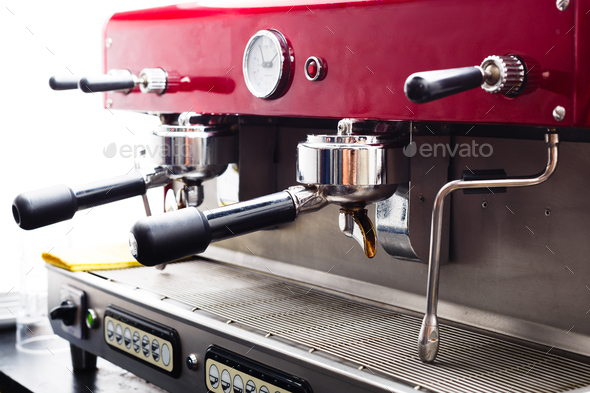 Professional Coffee Machine Used In Coffee Industry Stock Photo