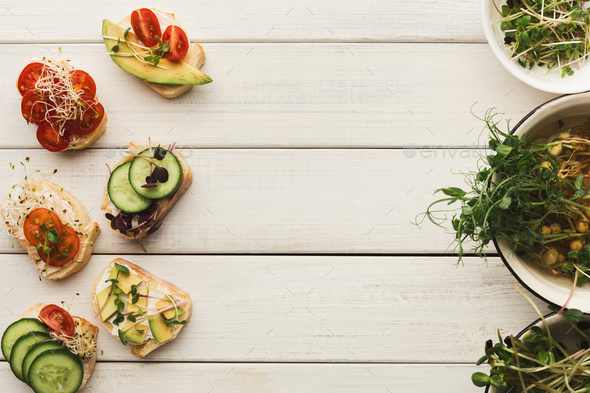 Variety of healthy vegetarian sandwiches - Stock Photo - Images