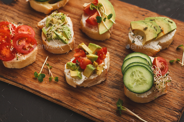 Variety of healthy vegetarian sandwiches - Stock Photo - Images
