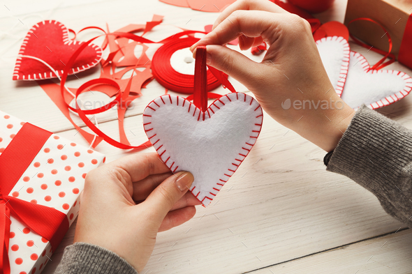 Valentine day handmade gifts background - Stock Photo - Images