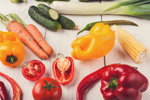Fresh bright vegetables background - Stock Photo - Images