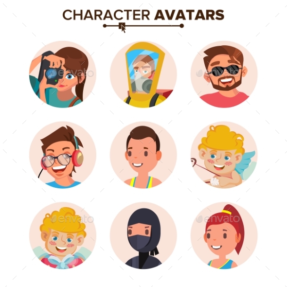Character People Avatar Set Vector. Face, Emotions - People Characters