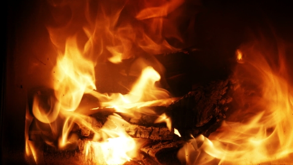 Burning Wood In The Fireplace