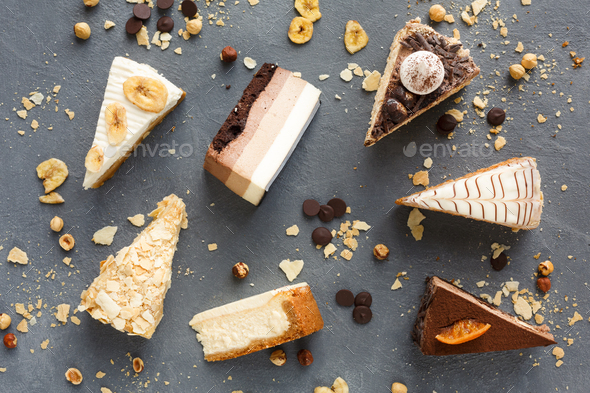 Assortment of pieces of cake, copy space - Stock Photo - Images