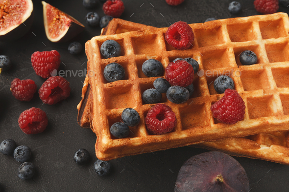 Belgium waffles with berries and f - Stock Photo - Images