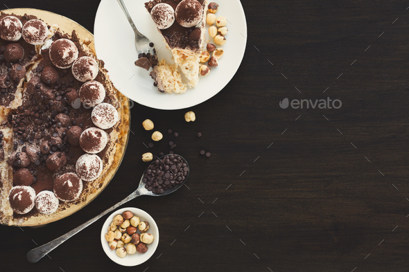 Meringue cake with hazelnuts and buttercream - Stock Photo - Images