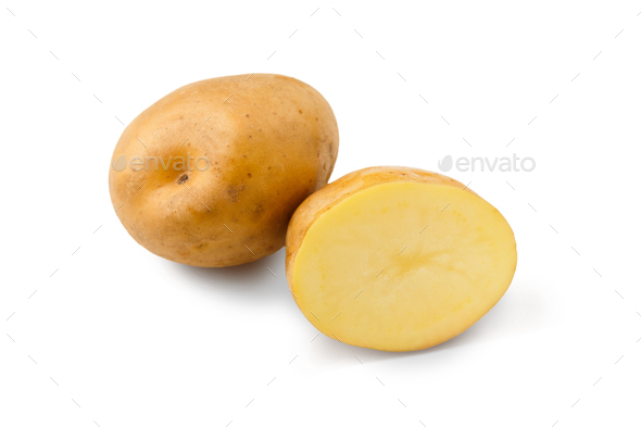 Raw potato closeup isolated on white background - Stock Photo - Images