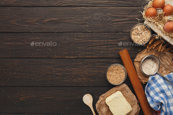 Cooking ingredients for dough background with copy space - Stock Photo - Images
