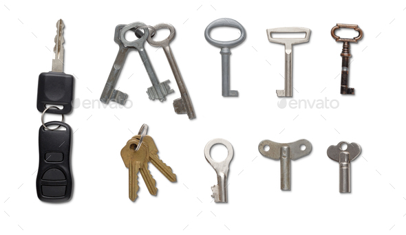 Set of keys isolated at white background - Stock Photo - Images